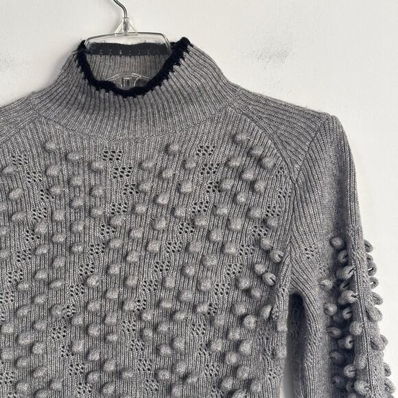 BCBGMaxazria Mock Neck Sweater XS Gray Popcorn Stitch Merino Wool Blend NWOT - Picture 3 of 10